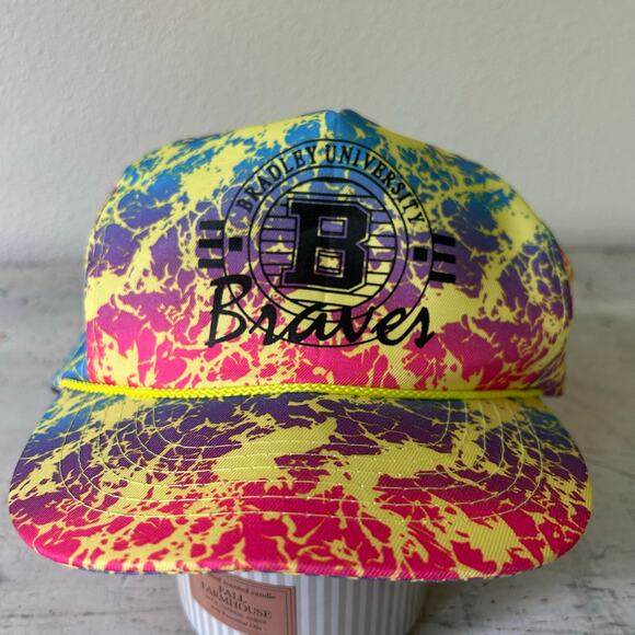 Vintage Collegiate Bradley University Braves 80s trucker hat SnapBack wide brim - Picture 3 of 14